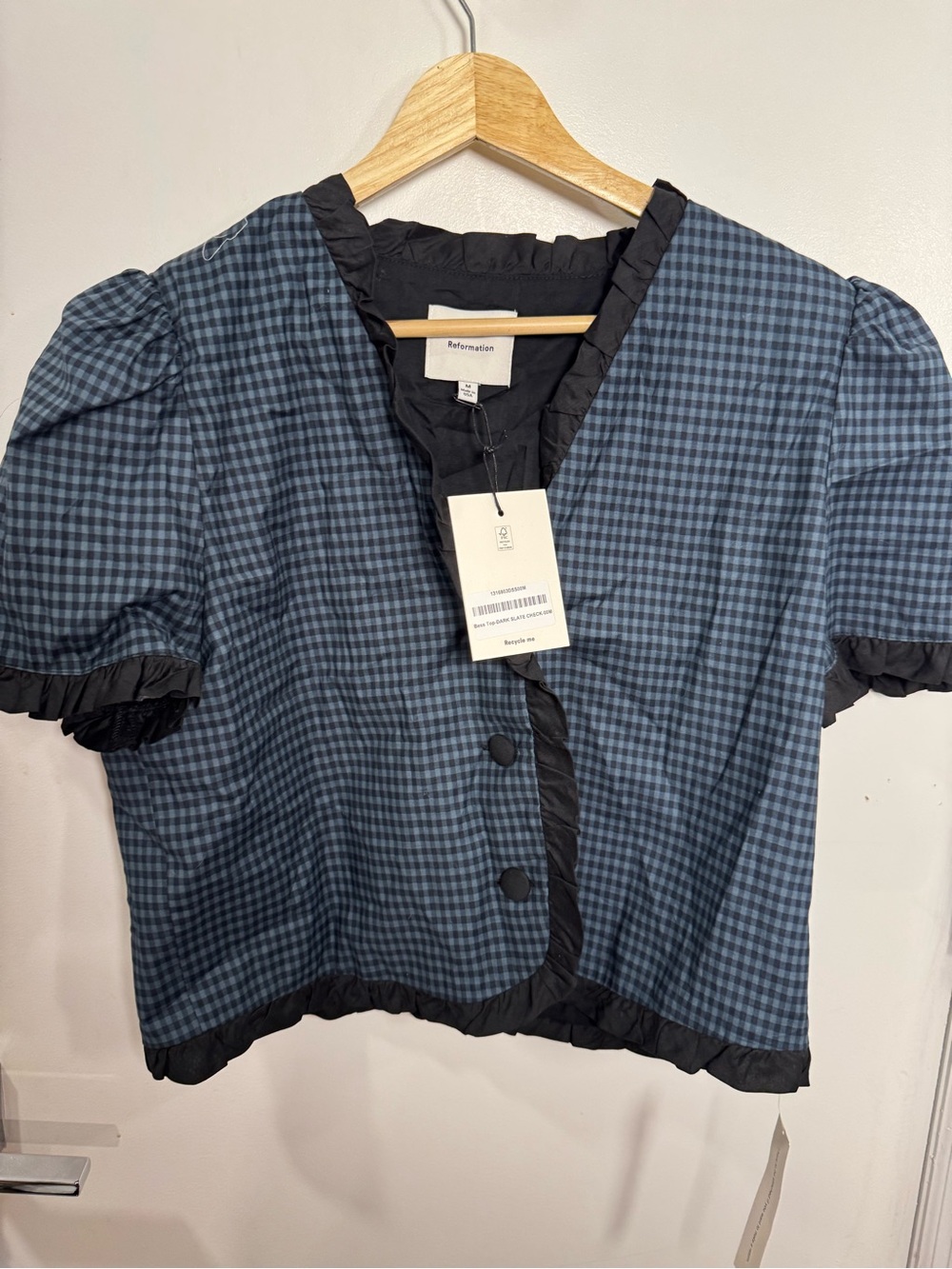 Nwt Reformation Bess linen top in dark slate check - size m - Picture 3 of 4